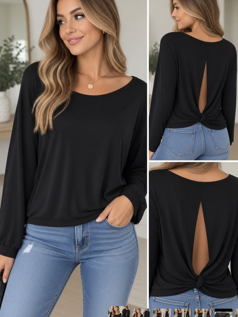 Black Twist-Back Long Sleeve Tee - Women
